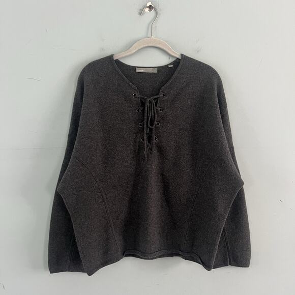 Vince Merino Wool Cashmere Gray Lace Up Pullover Sweater - Picture 2 of 6